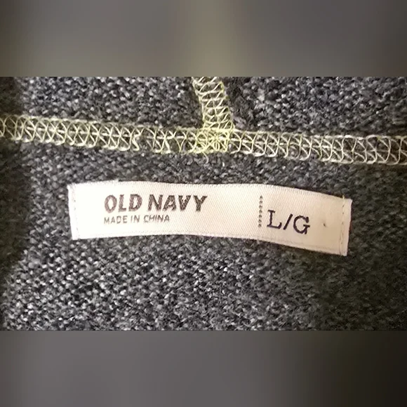 Old Navy Gray Jacket Lime Stitching, Hooded Zippered Sweater Women's Size L - Picture 5 of 14